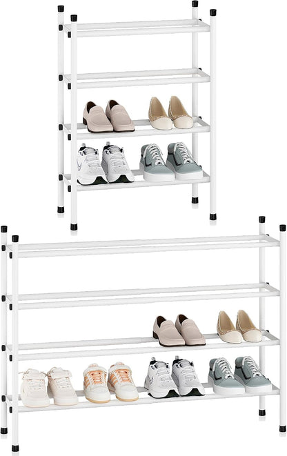 STORAGE MANIAC Expandable Shoe Rack for Closet, 8 Pairs Stackable Small Shoe Rack, Metal Adjustable Shoes Organizer for Entryway, Hallway, Garage, Front Door, Shoes Shelves, Black 2 Tier