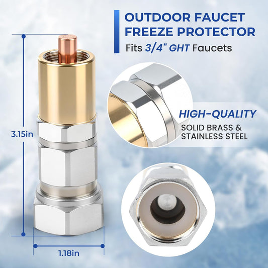 Outdoor Faucet & Spigot Freeze Protection – Heavy Duty Brass Freeze Proof Valve, Activates at Water Temperature Below 37°F/3°C, Durable Winter Cover Alternative – Quick Install, Saves Water – 1 Pack