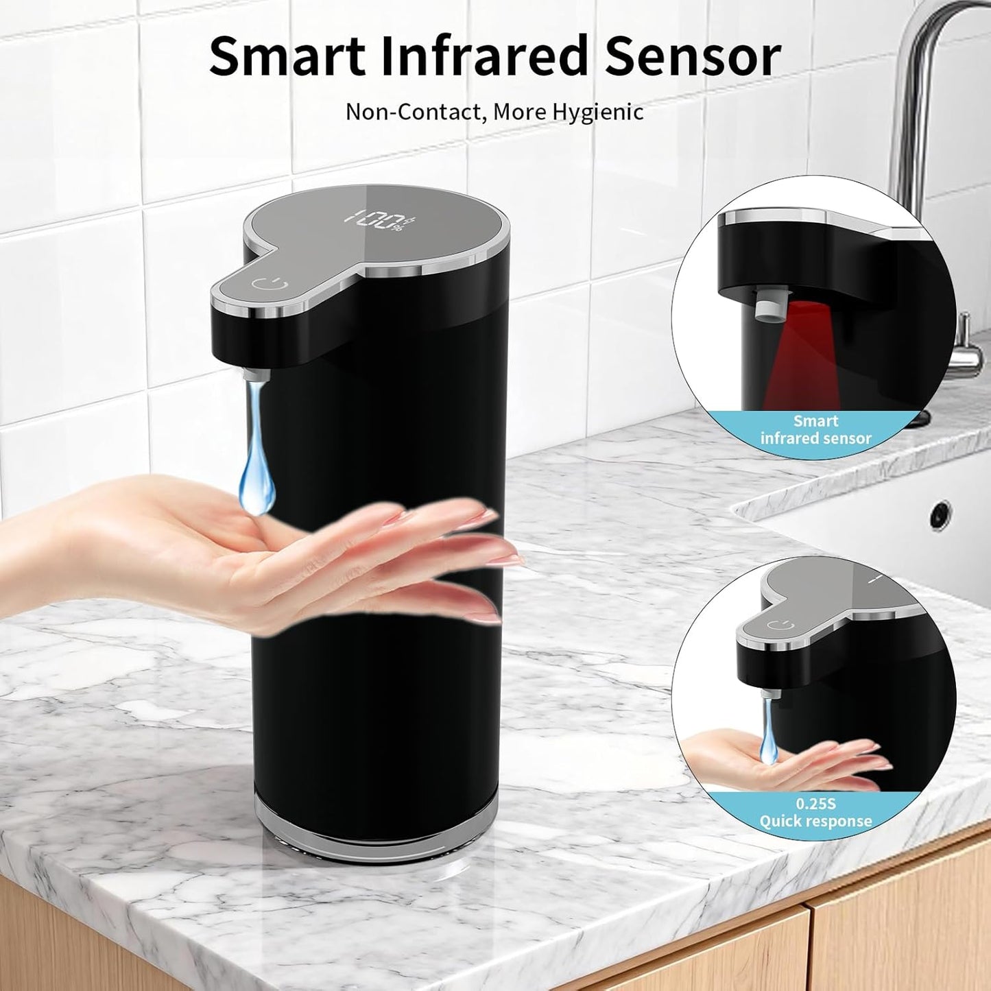 Automatic Foaming Soap Dispenser,Touchless Foam Soap Dispenser,12oz Rechargeabled Wall Mounted Smart for Bathroom and Kitchen Dish Soap,Easy for Toddlers（Brushed Silver）