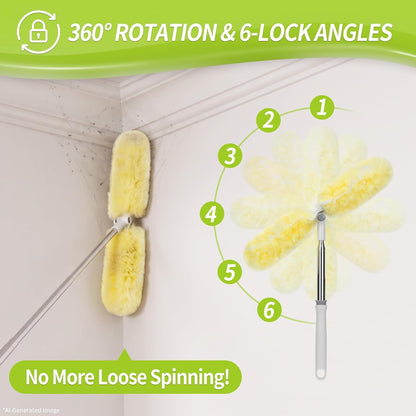 IVYROLL Dual Head Duster with Extended Handle 6 ft, Lockable Extendable Duster Kit with Extension Pole for High Ceiling Fan & Wall, 8 Refills