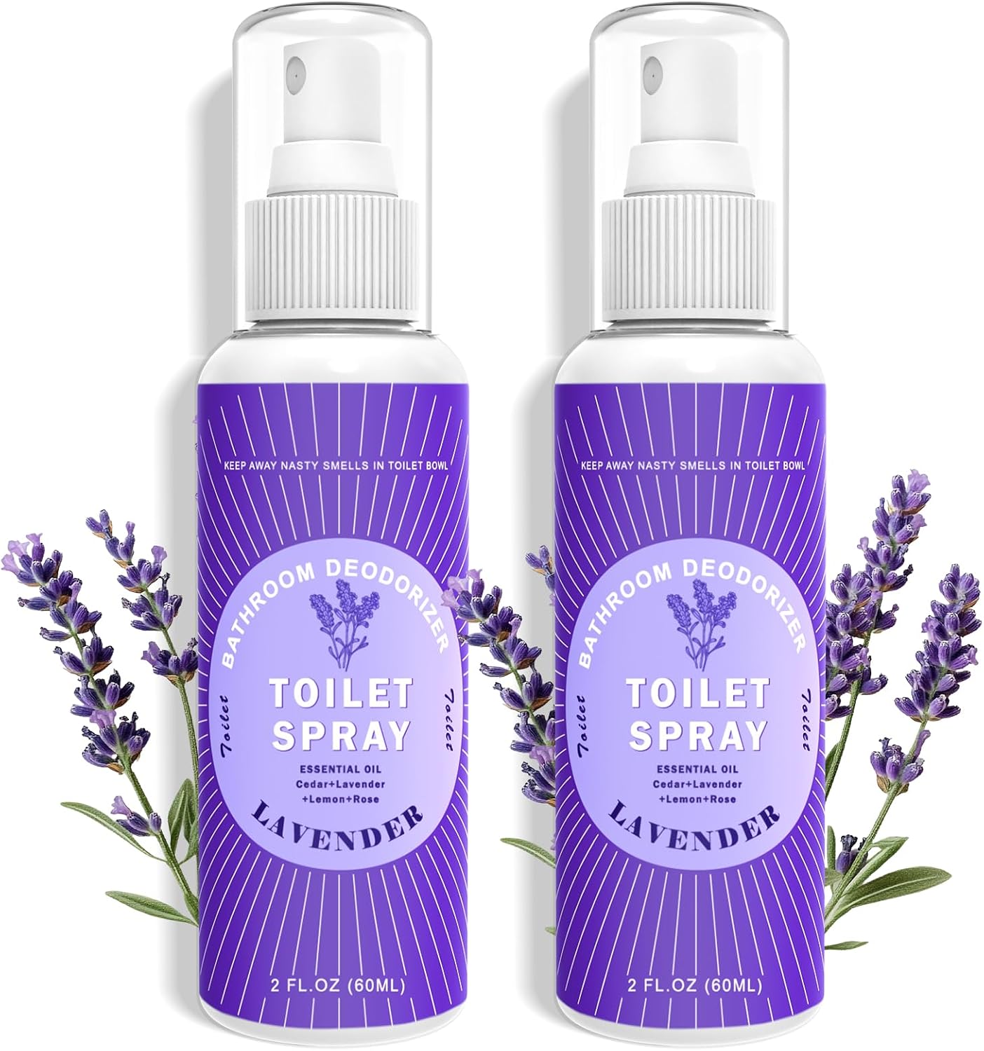 Toilet Spray for Poop Lemon, 100% Natural Plant Essential Oil, Bathroom Spray Odor Eliminator, 2 Pack