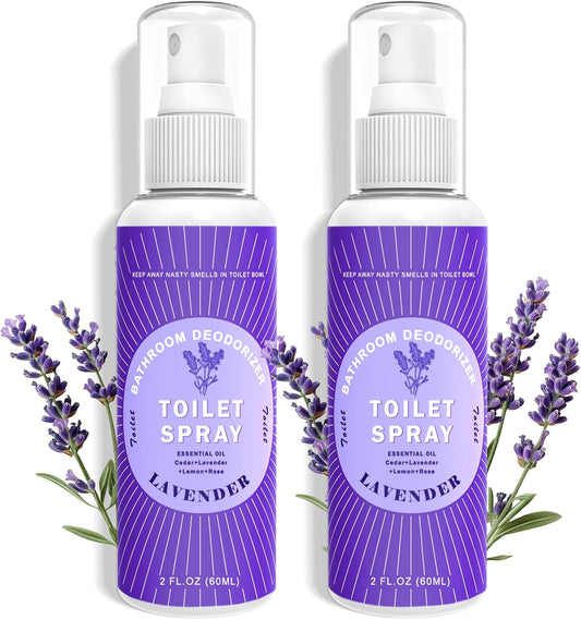 Toilet Spray for Poop Lemon, 100% Natural Plant Essential Oil, Bathroom Spray Odor Eliminator, 2 Pack