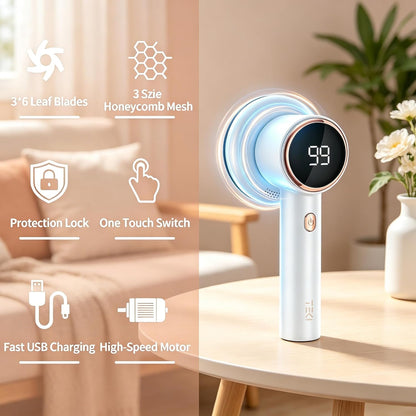 Fabric Shaver Lint Removers Rechargeable Sweater Shaver with Dual Head & LCD Display for Clothes Couch Pilling Furniture, 6-Leaf Blades Defuzzer, Pearl White, 1 Piece.