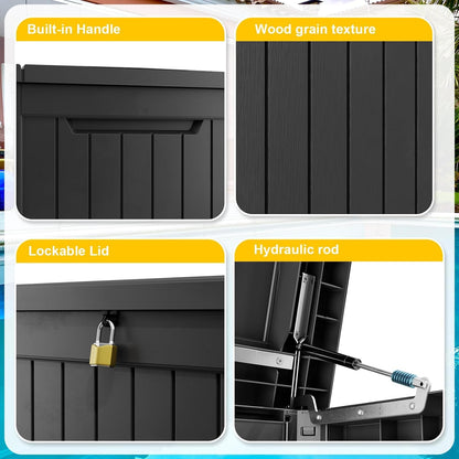 150 Gallon Waterproof Outdoor Storage Box,Resin Deck Box,Lockable Outside Storage Box Container for Patio Furniure,Garden,Tools (150 Gallon,Black)