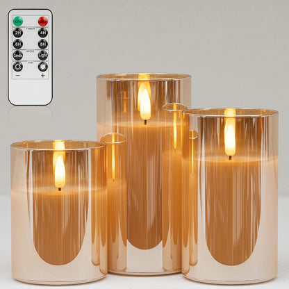 Blue Flameless Candles with Remote, Real Wax Glass Battery Operated Candles with Timer, LED Pillar Candle for Bedroom Home Wedding Birthday Party Fall Halloween Christmas Decorations, Set of 3