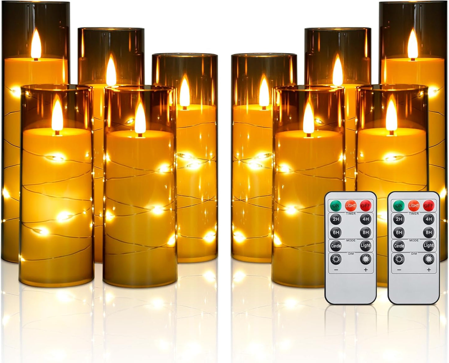 Set of 24 Slim Outdoor LED Candles, Battery Operated Flickering Fake Candles with 10-Key Timers for Patio & Porch Decor, 2.2 Inch Diameter Waterproof Resin Pillars for Large Events & Sconces (White)