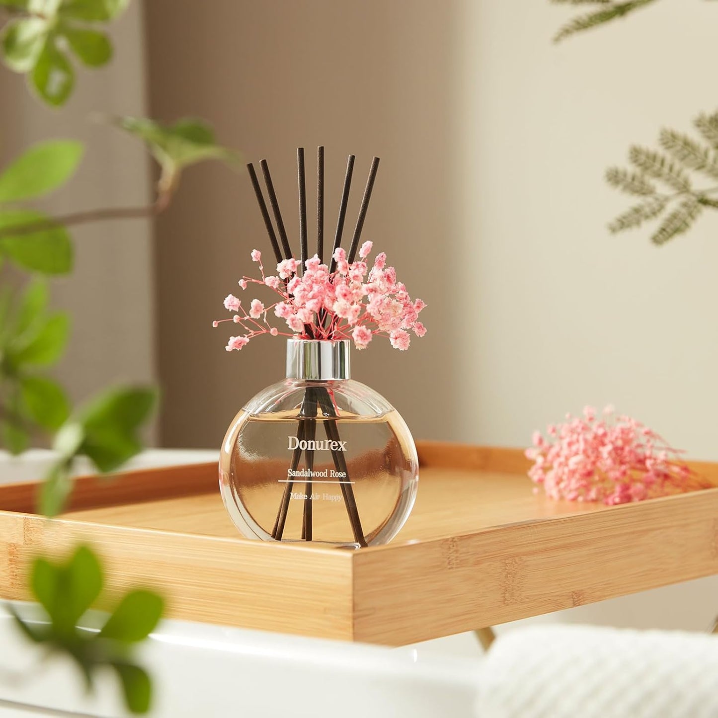 Flower Reed Diffuser Set 5.07oz Satin Rose Scent Diffuser with Sticks Home Fragrance Reed Diffuser for Bathroom Shelf Decor