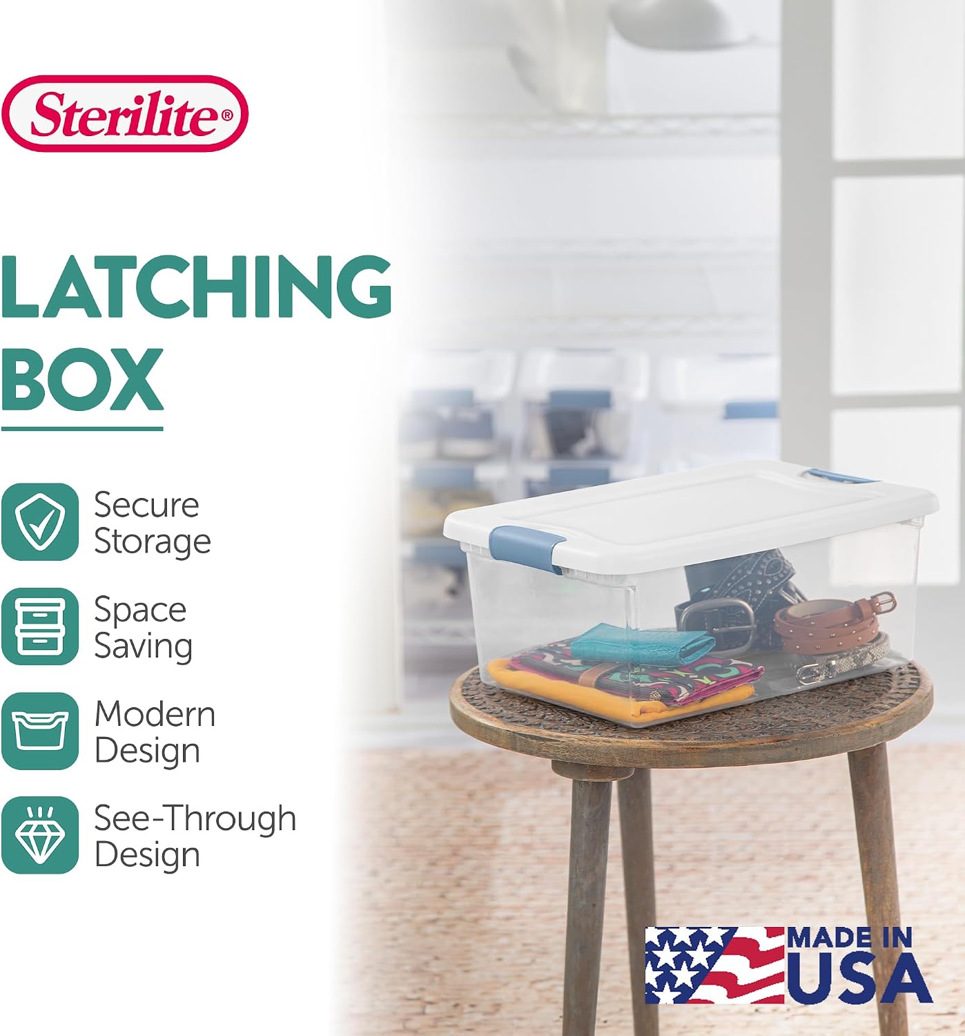 Sterilite 4-Pack 56 Quart Wheeled Latching Box, Underbed Clear Plastic Storage Organizer - Under Bed Rolling Container Bin with Lid and Wheels for Home or Dorm Bedrooms and Closets