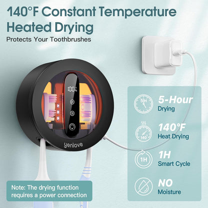 Upgraded Toothbrush Holder with UV & Heated Drying, Smart Tooth brush Holder for Bathroom Accessories, Wall Mounted Toothbrush Organizer Fits Manual and Electric Toothbrushes for Home & Travel