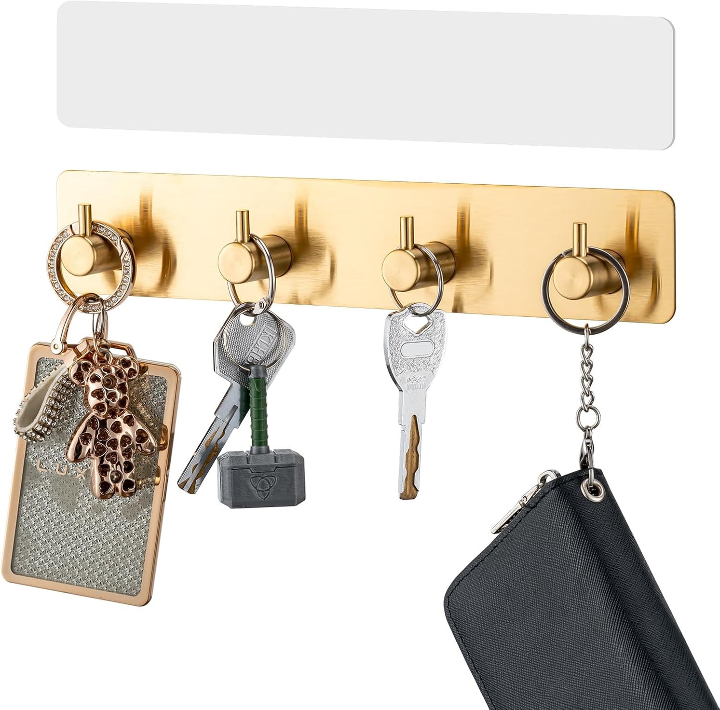 Key Holder with 4 Hooks,Key Hanger Organizer for Wall Mount with 2 Self-Adhesive Tapes,Metal Key Rack for Entryway, Door, Bathroom, Kitchen(Black)