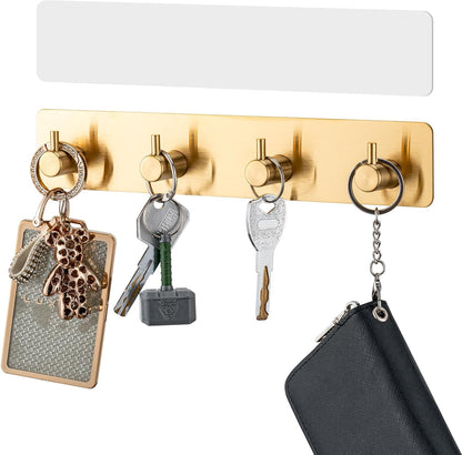 Key Holder with 4 Hooks,Key Hanger Organizer for Wall Mount with 2 Self-Adhesive Tapes,Metal Key Rack for Entryway, Door, Bathroom, Kitchen(Black)