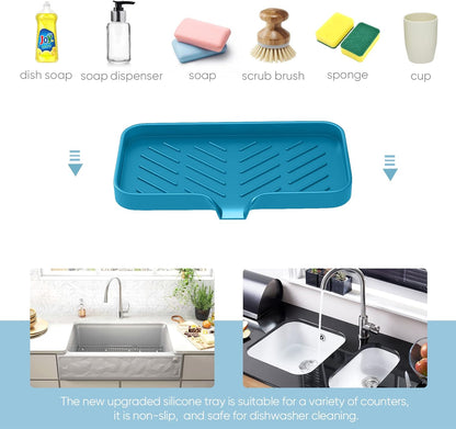 Kitchen Soap Tray,Kitchen Sink Tray Sponge Tray Kitchen Sponge Holder Self Draining Premium Silicone Soap Holder for Bathroom Counter Sink Caddy Organizer for Dish Soap Bottle,Soap Dispenser