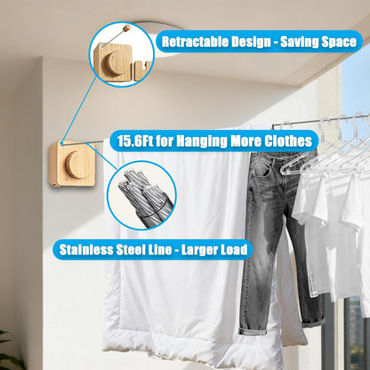 Retractable Clothesline Indoor & Outdoor, 16.2Ft Non-Sagging Stainless Steel Laundry Line with Wall Mounted Heavy Duty Design, Space-Saving Drying Rack for Bathroom, Balcony(1, White)