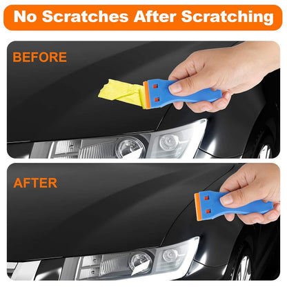 KUSUFEFI Plastic Razor Blade Scraper, 2PCS Scraper Tool with 60PCS Plastic Blades, Cleaning Scraper Remover for Stickers, Decals, Adhesive, Labels, Paint, Glass, Car, Window, Caulk, No Scratches