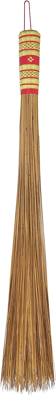 32 inch Multi-Surface Sturdy Outdoor Authentic Coconut Leaf Broom Asian Heavy Duty Broom Thai Natural Coconut Leaf Broom (Country Rustic) 1 Piece (2 piece)