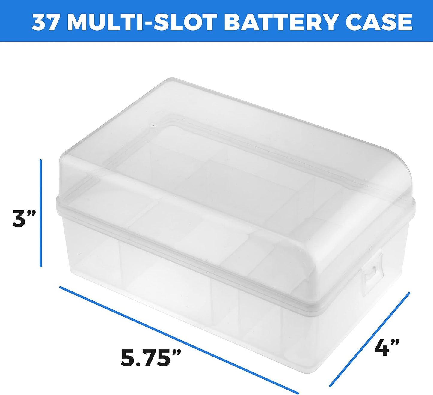 GlossyEnd Set of 2, 37 Slot Multi Battery Storage Box, Battery Storage Case, Battery Holder, Stores: 15 AA Batteries, 12 AAA Batteries, 6 C Batteries, 2 D Batteries and 2 9V Batteries, Clear
