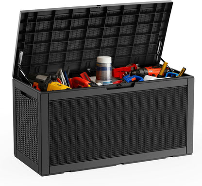 DRATO 180 Gallon Outdoor Storage Box, Large Waterproof Deck Box, Lockable Resin Storage Container with Reinforced Support for Patio Cushions, Garden Tools, UV-Resistant Outdoor Chest（Black，180 Gallon）