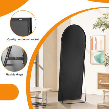Arched Mirror Full Length, Upgraded 16"x59" Body Wall Mirrors with Shatter-Proof Glass, Floor Standing, Hanging or Leaning, Tall Arch Mirror with Stand Aluminum Alloy Frame for Bedroom, Black