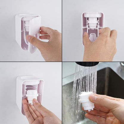Toothbrush Holder Wall Mounted with Cover for Bathroom, 2 Slots Toothbrush Storage Organizer for Shower, Self Adhesive Toothbrush Hanger with Automatic Toothpaste Squeezer Dispenser