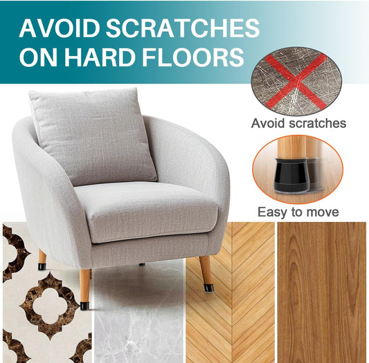 Ansible 24 Pcs Chair Leg Floor Protectors Square, Silicone Felt Furniture Leg Pads Caps Covers for Hardwood Floors (Fit:1-1/16" to 1-5/8")