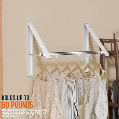 Retractable Clothes Drying Rack for wall clothes hanger rack for Laundry | Folding Hanger Rack Laundry Hanger Dryer Rack, Easy to Install, Closet Storage Organization, Space Saving Aluminium,Walnut