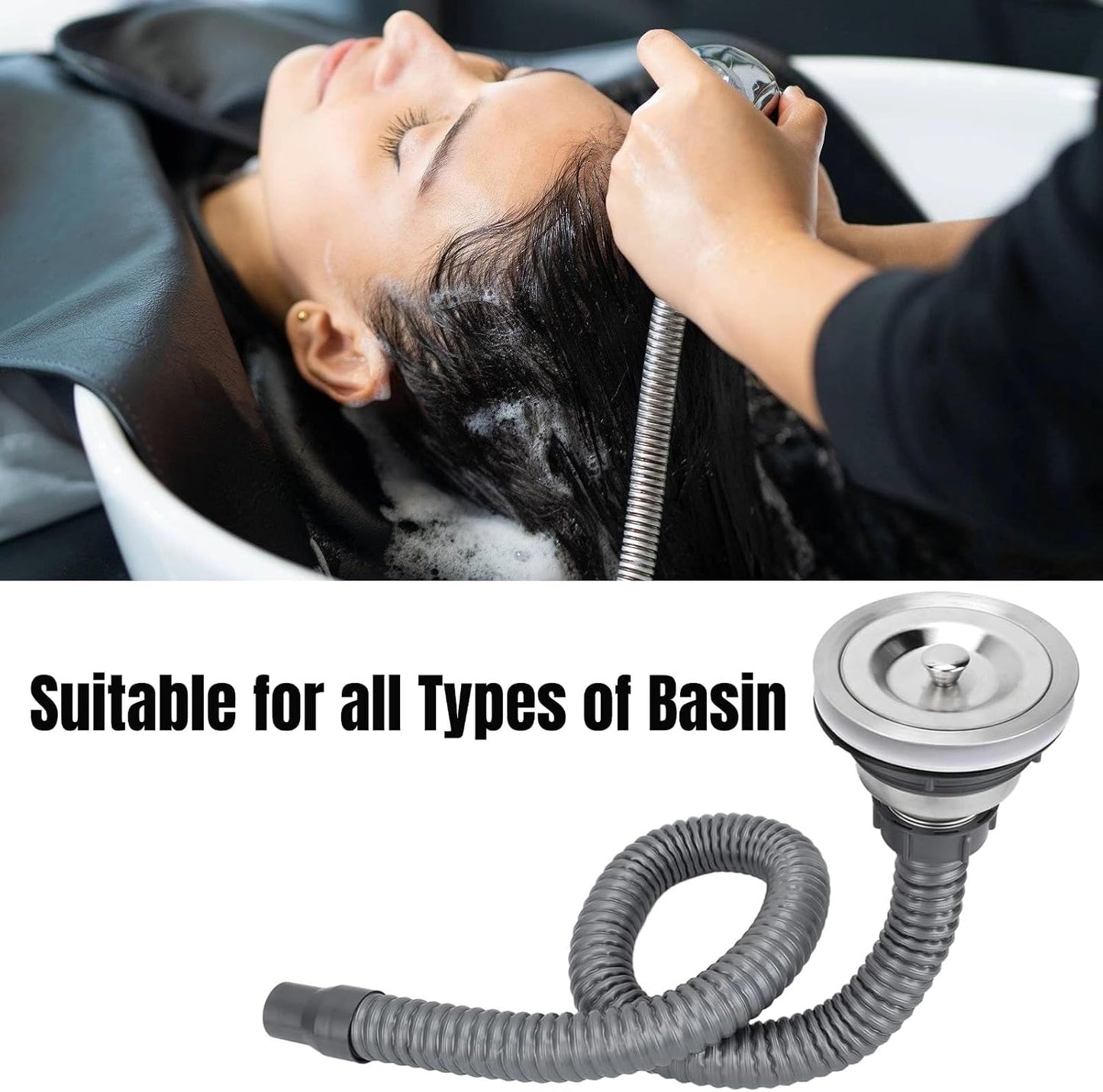 Drain Plug Basket Strainer Stainless Steel Sink Plug Kit, Hair Salon Shampoo Basin Drain Plug kit, Fast Drainage Sink Plug with Hair Catcher Accessories for Shampoo Bed, kitchen, Sturdy and Durable