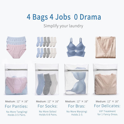 Muchfun 4Pcs Durable Fine Mesh Laundry Bags for Delicates 16 x 20 Inches | (4 Large)