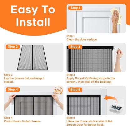 Magnetic Screen Door, Screen Door Mesh, Heavy-Duty Mesh Curtain, Door Net Keep Bugs Out, Hands Free Partition, Screen Size 38” × 83”, Fits 36” × 82” Doors, Pet & Kid Friendly, Black