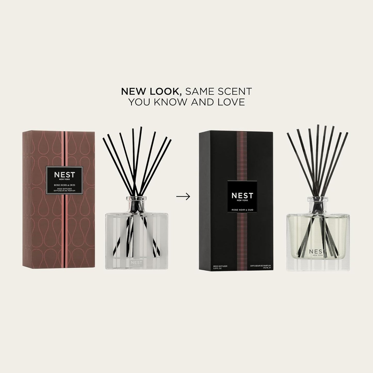 NEST New York Reed Diffuser, Moroccan Amber - 5.9 fl oz - Fragrance for Up to 90 Days - Reusable, Refillable Glass Holder - Includes 8 All-Natural Reed Sticks - Flame Free