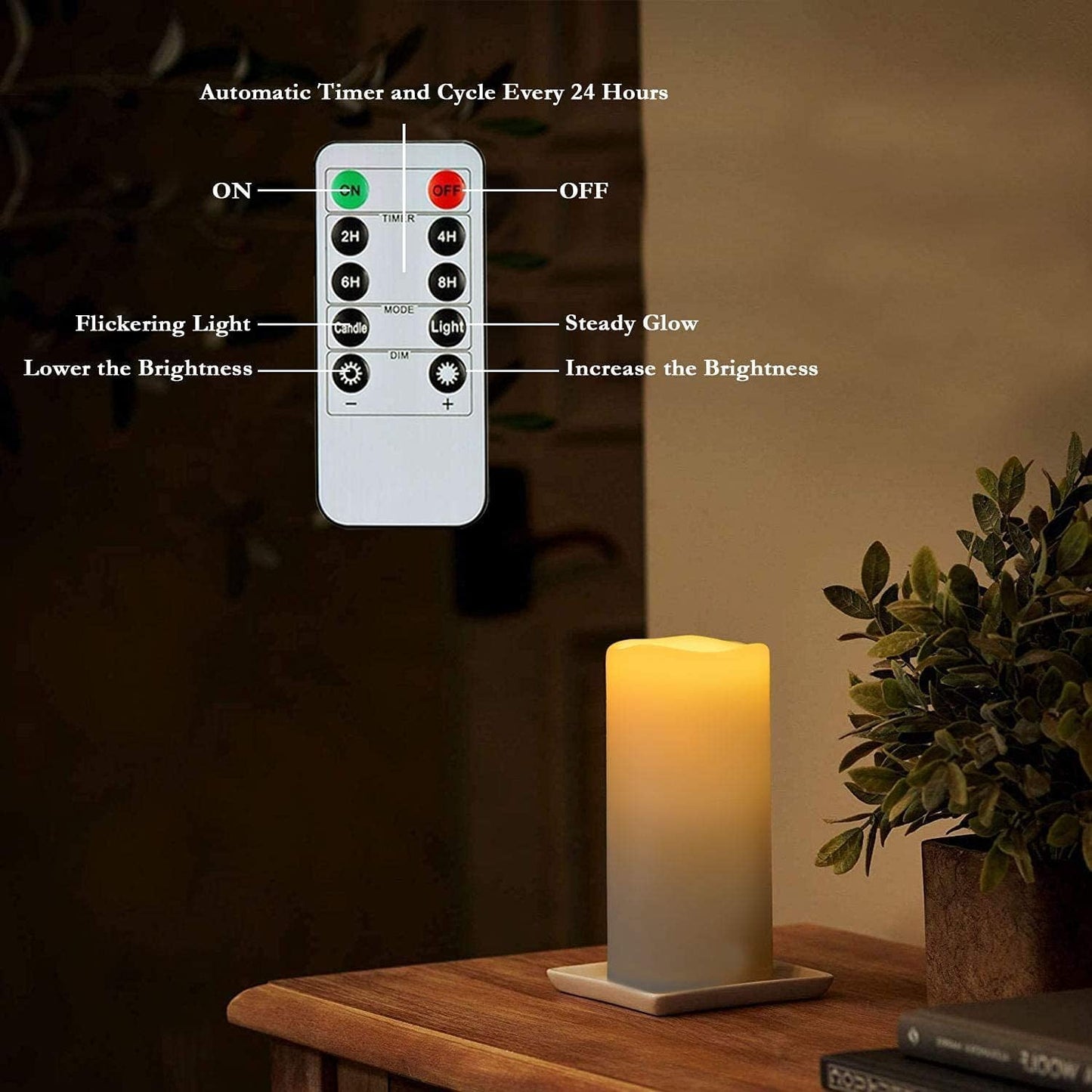 Homemory 6" 8" 10" x 4" Waterproof Outdoor Flameless Candles, Battery Operated Flickering LED Pillar Candles with Remote and Timers for Indoor, Plastic, Ivory White