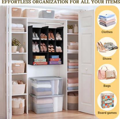 Ofiray-home 6 Tier Hanging Closet Organizer, 16 Compartments Sweater Organizer for Closet with 3 Sturdy Hooks, Closet Organizers and Storage, Wardrobe, Rv, Garment Rack, Grey