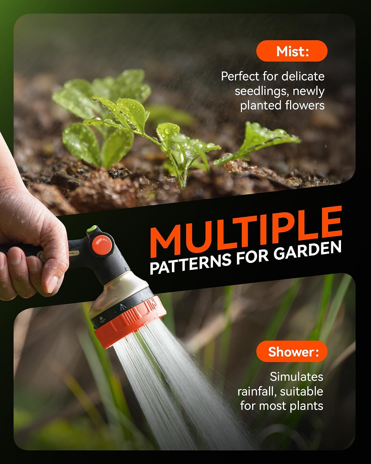 RAINPOINT Hose Sprayer Nozzle Heavy Duty - 8 Spray Patterns Garden Hose Nozzle with Adjustable Flow Control for Watering Plants, Washing Cars,Washing Pets, Thumb Control (Green)
