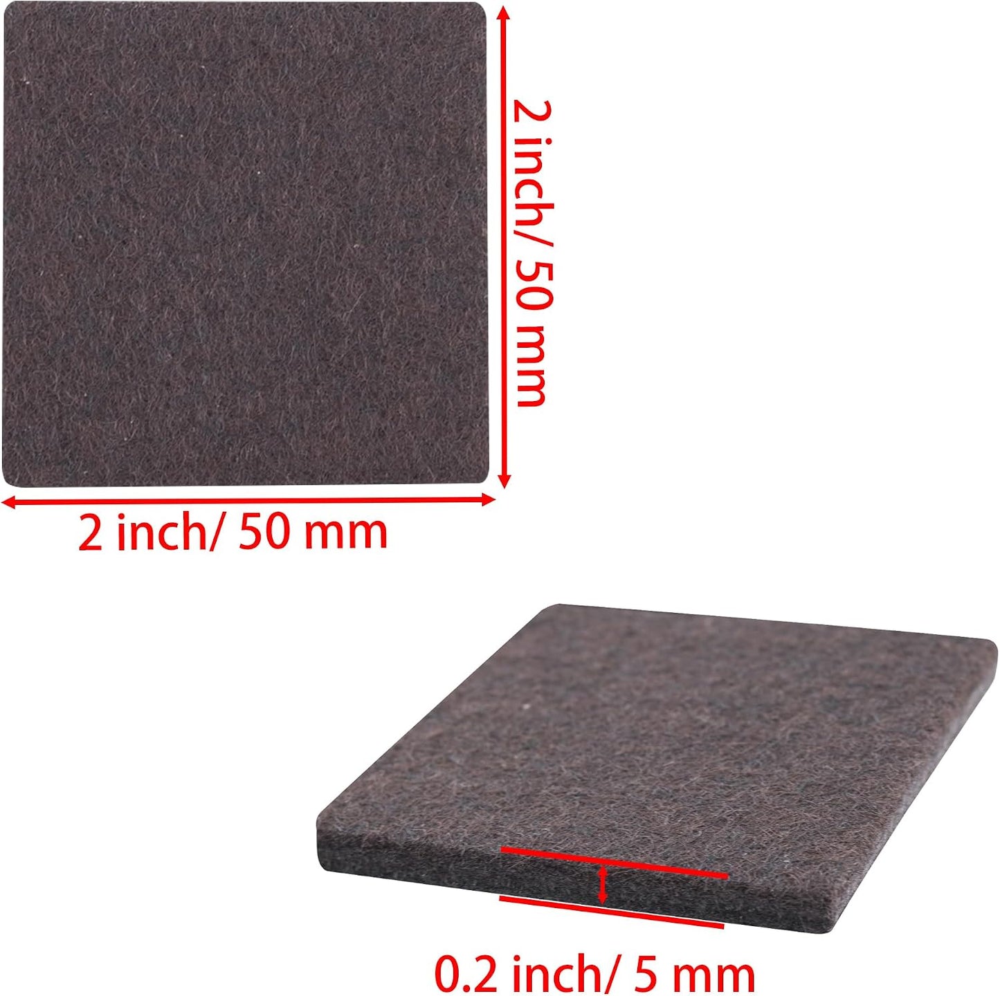 1.5inch Square Felt Furniture Pads, 16Pcs Self Adhesive Cuttable Felt Furniture Leg Pads Floor Protectors Furniture Sliders for Hardwoods Floors, Brown