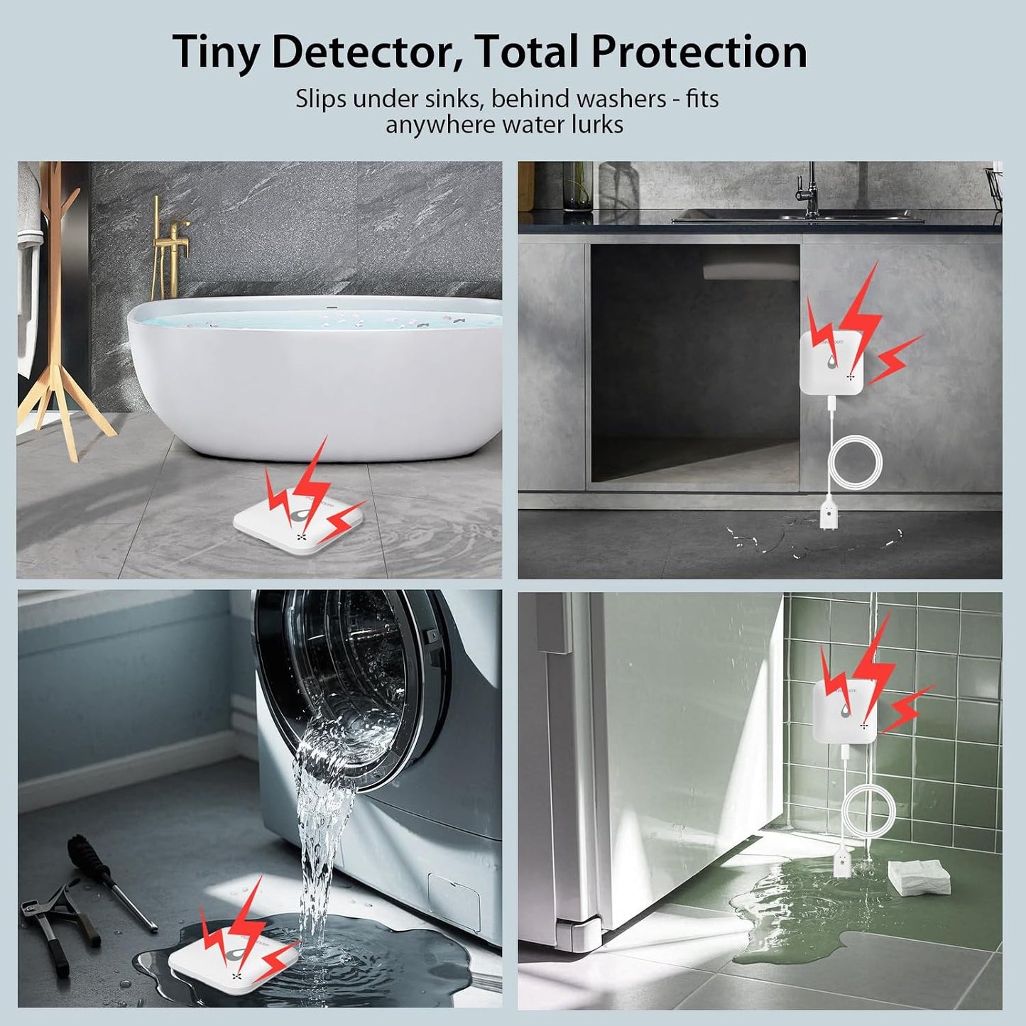 Water Leak & Level Detector 2-in-1 (3 Pack) - 90dB Alarm with Instant App Alerts, IP66 Waterproof, Water Leak Detector for Home with 1m (3.28ft) Sensing Cable(Support 2.4G)