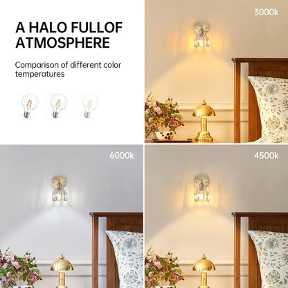 Shenmoyl Vintage Battery Operated Wall Sconce with Transparent Tulip Glass Lampshade Rechargeable Battery Powered Wall Light with Remote Control for Bedside Bedroom Doorway, Set of 2