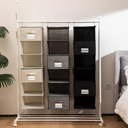 BrilliantJo 2 Pack Hanging Closet Organizer, 5 Shelves Hanging Storage with 6 Side Pockets for Clothes Shoes, 43"x12"x12"(Black)