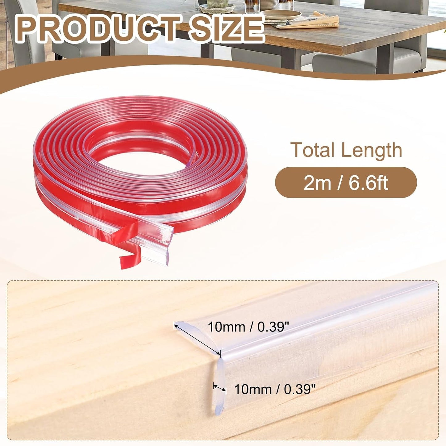 uxcell Edge Protector, 6.6ft (2M) x 0.4" (10MM) Clear Furniture Corner Guard PVC Strong Adhesive Proofing Edge Safety Bumpers with 4 Corners Guards for Table Cabinets