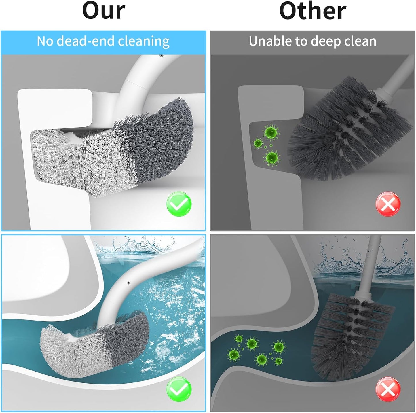 Marbarsse Bathroom Toilet Bowl Brush and Holder, Curved Design Toilet Brush for Deep Cleaning Under Rim, Best Toilet Brush Set, Easy Handy CompactToilet BowlCleaner Brush for Bathroom, 1 Pack