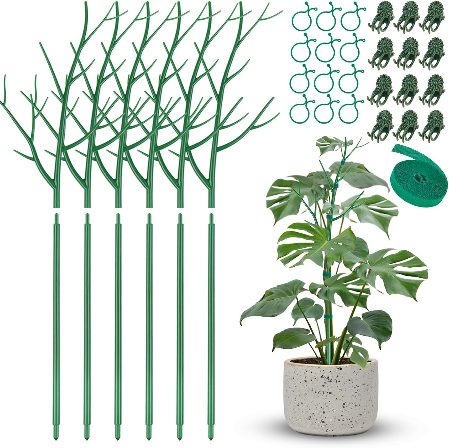 NiHome Comprehensive Plant Support Stake Set of 6 - Durable, UV Resistant 39.5" Stakes with Extension Poles, Orchid Clips & Plant Ties for Climbing Indoor & Outdoor Plants, Monstera, Pothos & More