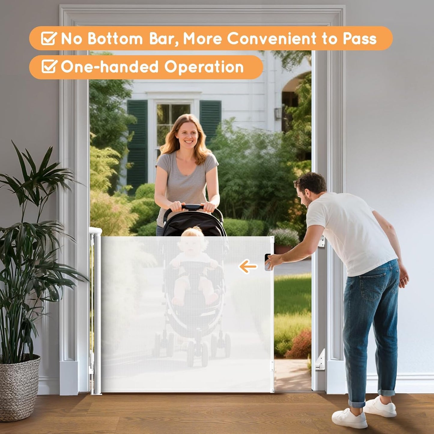 Retractable Baby Gate, 38" Extra Tall Mesh Dog Gate with Auto-Tension Design, 71" Wide One-Hand Operation Doorway Gates for Pets & Babies, No Bottom Rail Safety Gate for Hallways, Black
