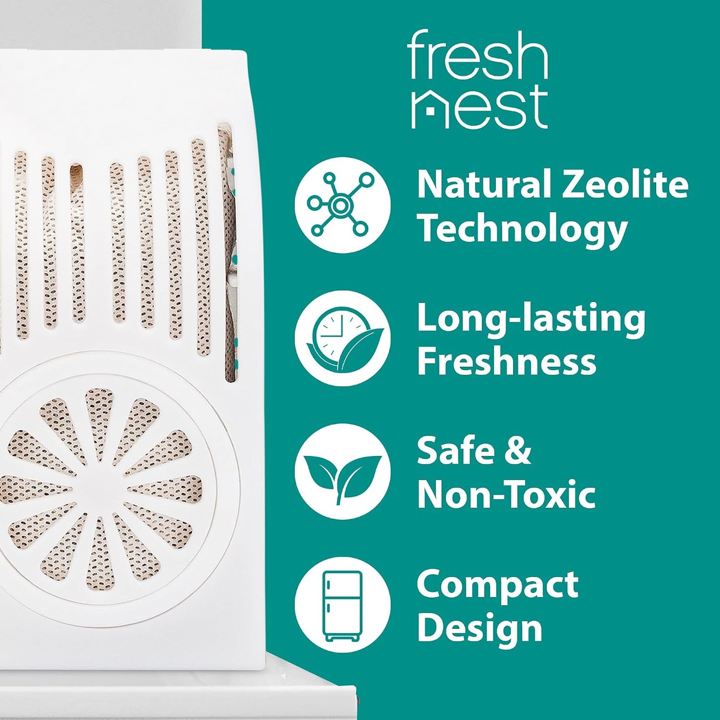 Refrigerator Deodorizer with Zeolites (2-Pack) - Odor Eliminator for Fridge & Freezer - Outshines Baking Soda and Bamboo Charcoal Bags - Long-Lasting, & Safe