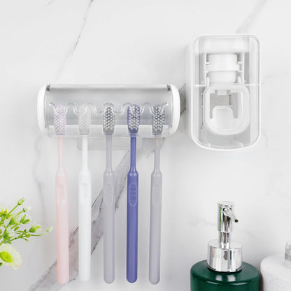 1 PCS Self Adhesive Toothbrush Holder with Cover for Bathroom, 5-Slot Wall Mounted Toothbrush Organizer Rack for Shower, Dorm, Cabinet