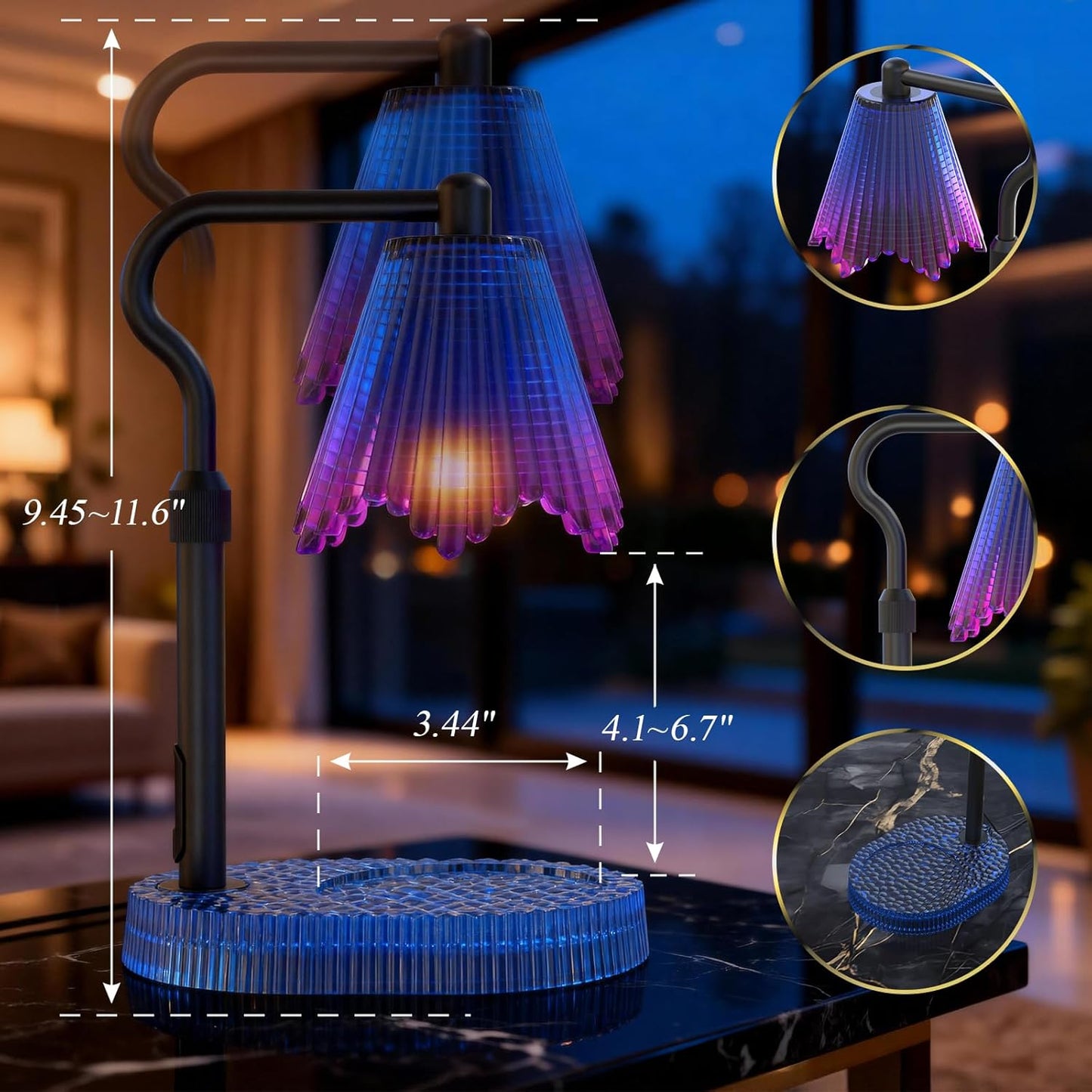 Candle Warmer Lamp with Timer & Dimmable 4-Level Brightness - Adjustable Height,for New Home Bedroom, Gifts for Women(Blue)