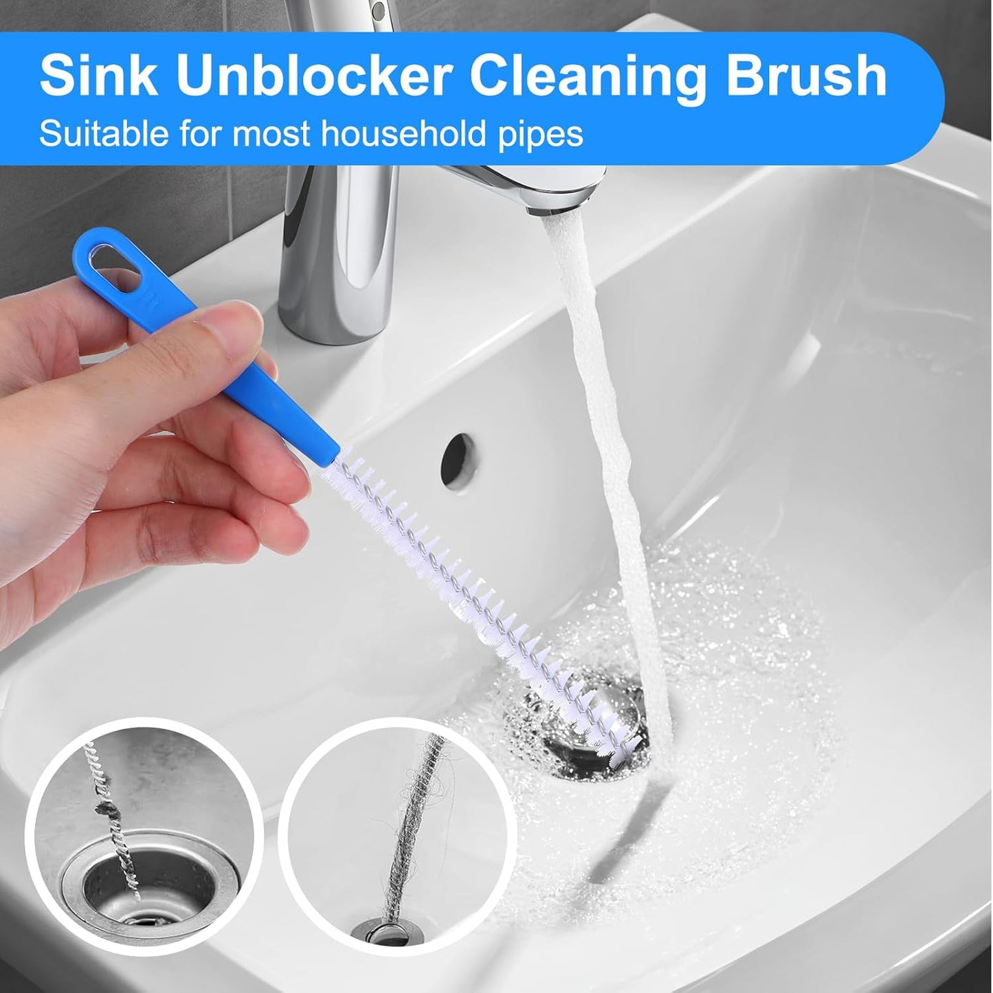 JIEYAO 2 Pack Flexible Drain Cleaning Tools, 23.6inch Bendable Long Drain Brush with Nylon Bristles Rust-Resistant Sink Unblocker Tool for Toilet Kitchen Shower Sewer Tub Hair Clogs