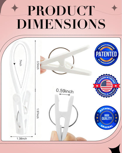 100 Pack Multi Purpose Laundry Hanging Clips with Rope, White - Strong Grip Hanging Clips for Baby Hangers, Pants, Socks, Towels & Closet Organization, Multi-Purpose Laundry Drying Hooks