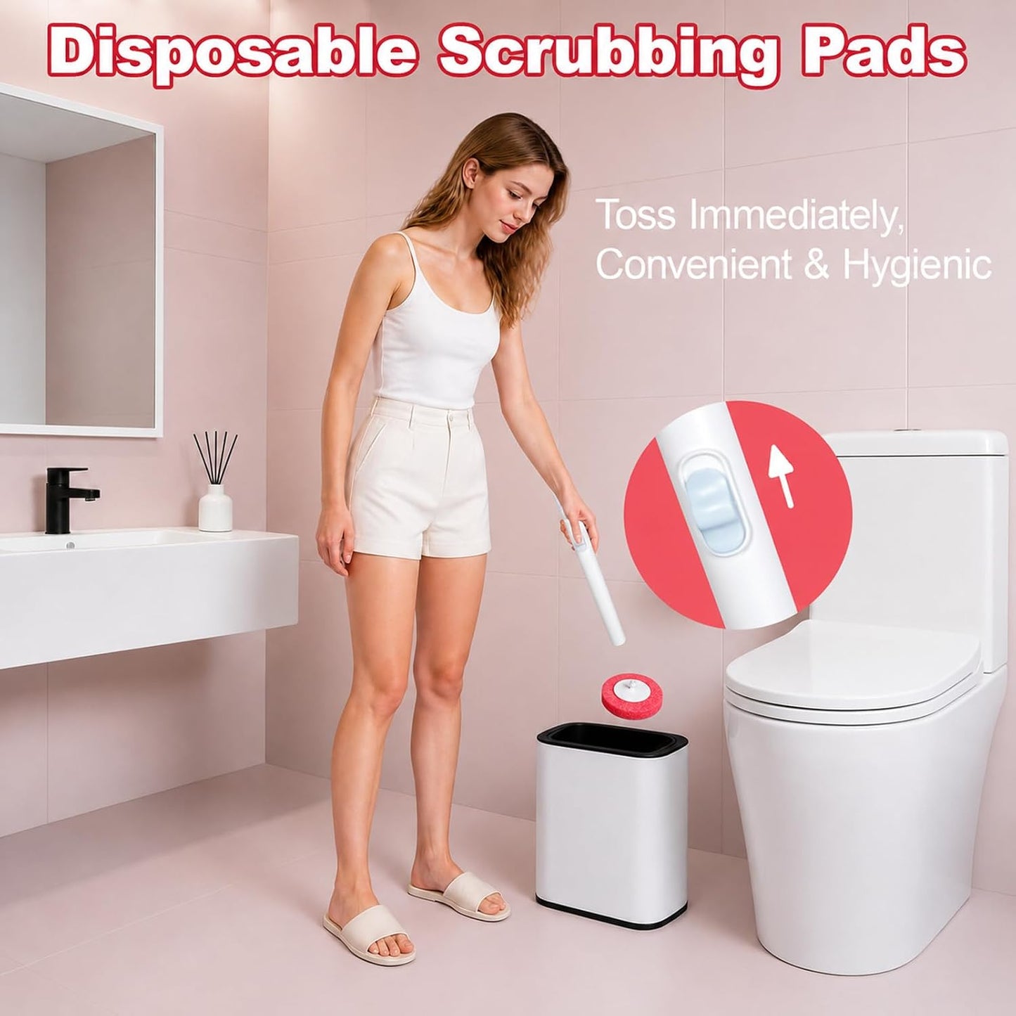 RV Toilet Brush, RV Accessories, Wall Mount Toilet Brush, 64 Toilet Refills | Hands Free Toilet Brush, One-Button Release, RV Toilet Brush and Holder Set, Compact Design, Camper Bathroom Accessories