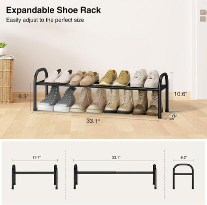 STO STO Expandable Shoe Rack, 3-Tier Metal Small Shoe Rack for Closet, Up to 16 Pairs Adjustable Shoes Racks Storage for Front Door Entrance, Free Standing Shoes Rack Organizer for Entryway, Black