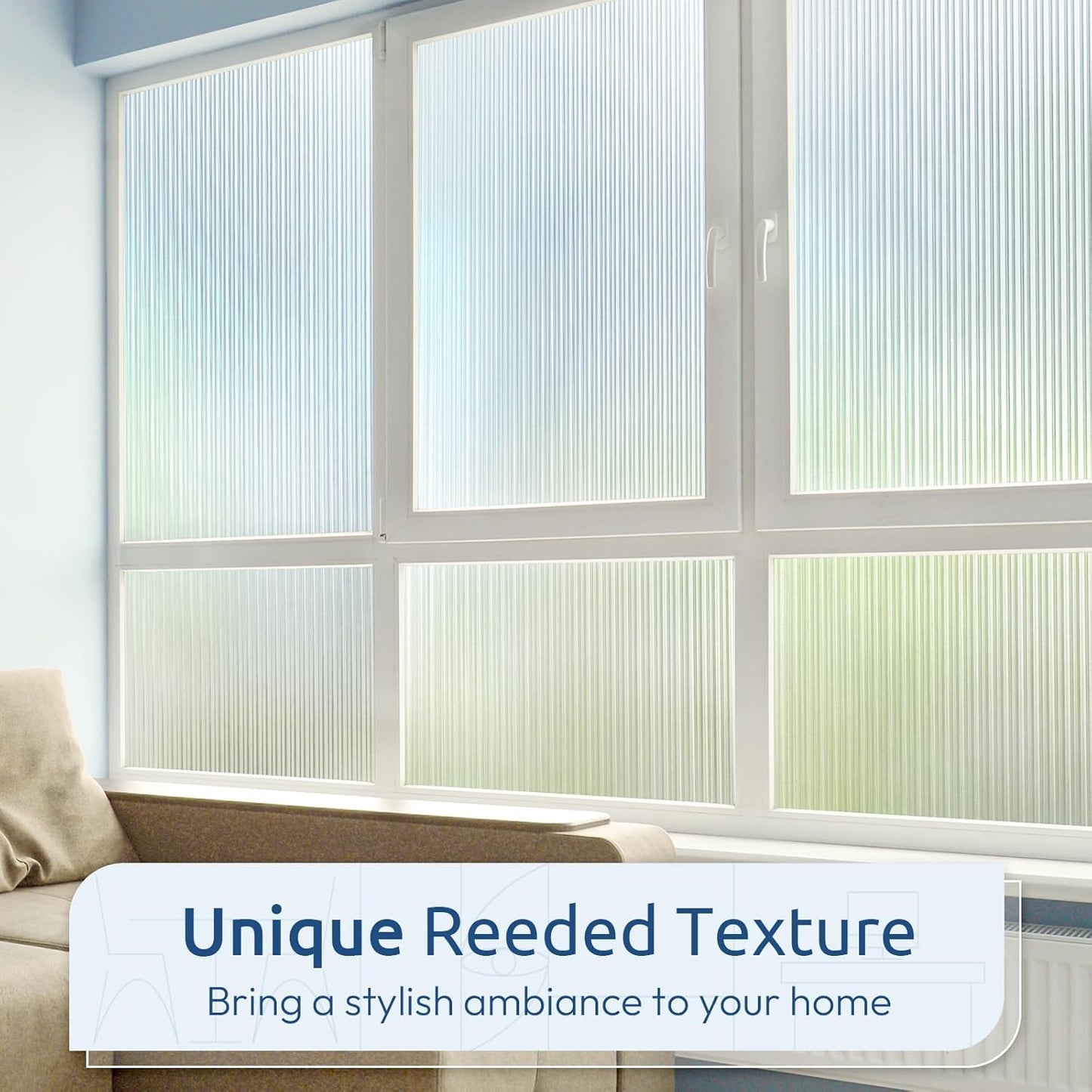 rabbitgoo Reeded Glass Window Privacy Film, Non Adhesive Frosted Glass Window Film, Static Cling, Removable, UV Heat Blocking, Anti-Glare, Decorative for Bathroom Living Room, 17.5 by 78.7 Inches