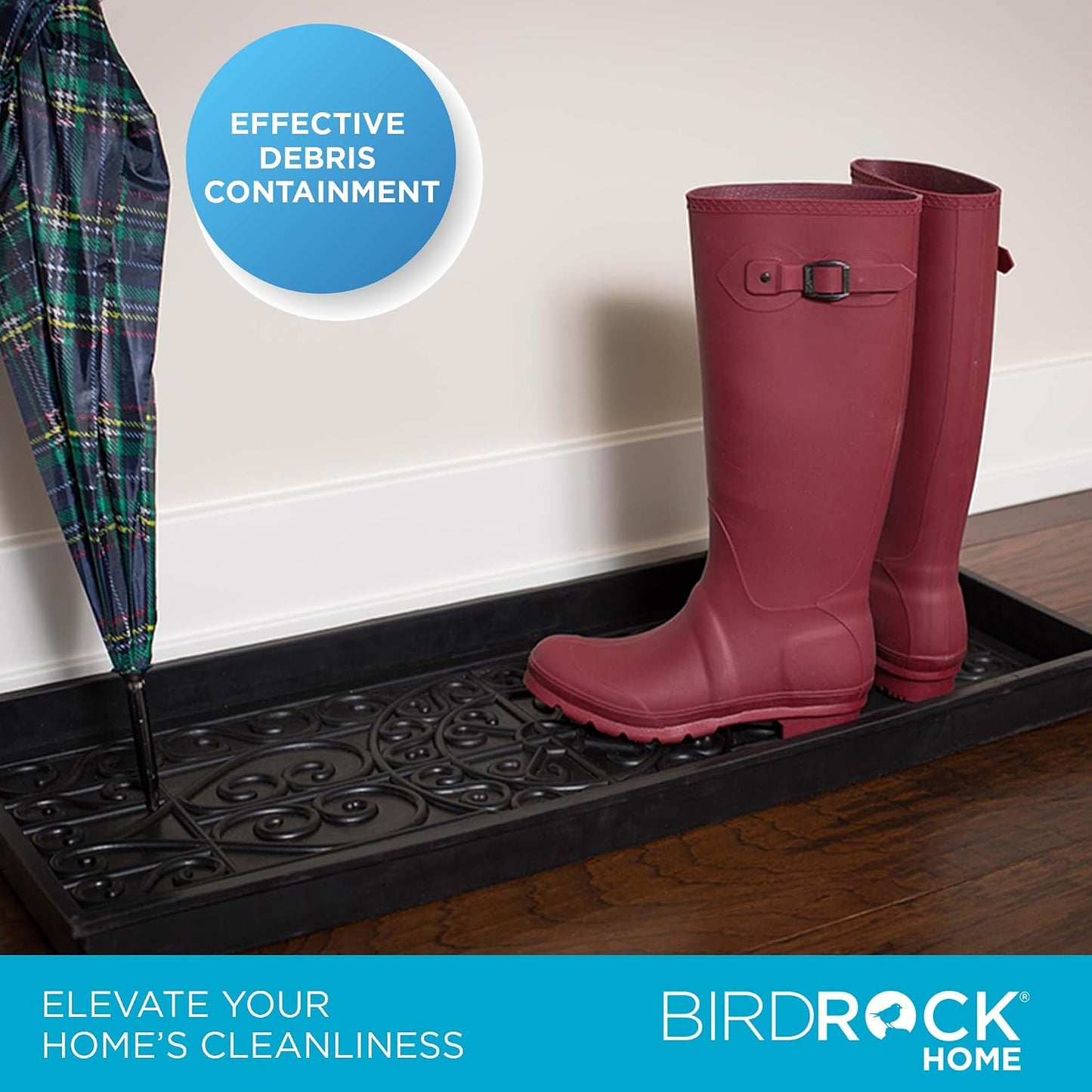 BIRDROCK HOME Rubber Boot Tray | 34 inch Decorative Boot Tray | Waterproof for All Weather Indoor or Outdoor Use | Dog Bowl Tray