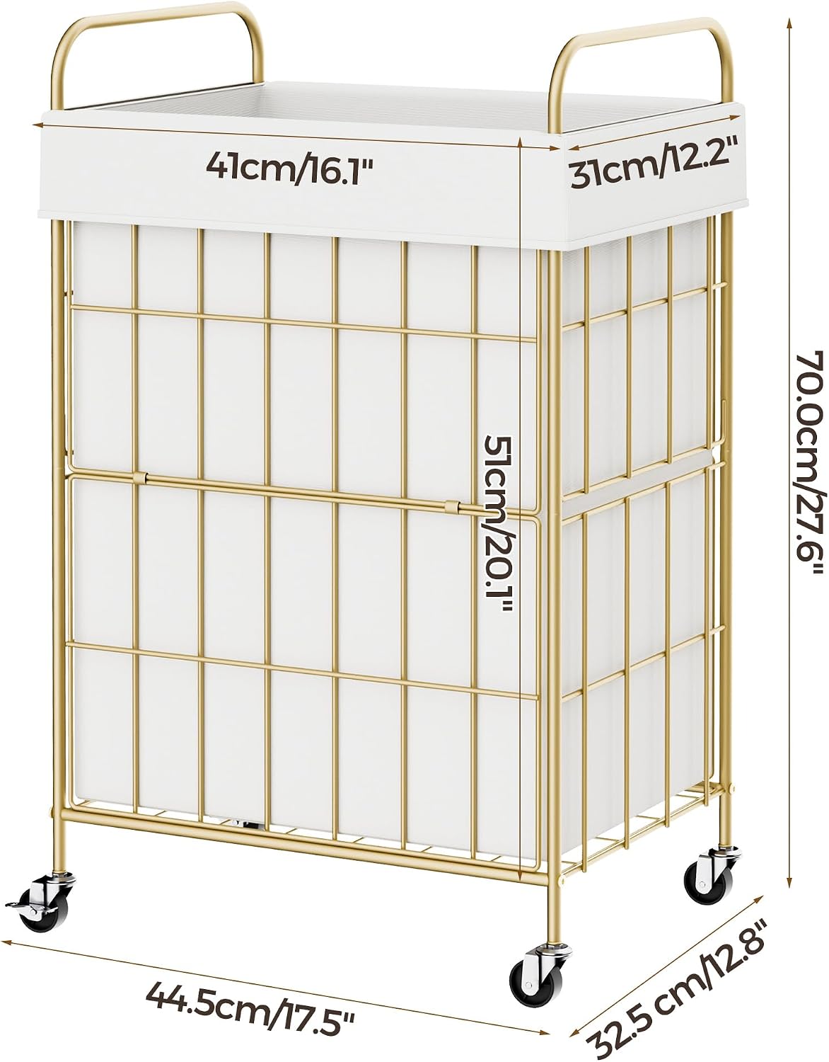 2 Section Laundry Hamper with Wheels and Brake, 100L Laundry Sorter Cart with 2 Removable Liner Bags, Metal Handle, Rolling Laundry Basket for Bedroom Laundry Room